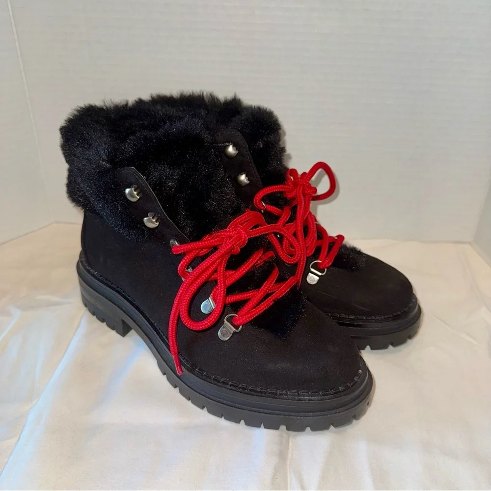 Sugar Black Red Women's Hike‎ Winter Fashion Boots Faux Fur Sz 6.5 Like New